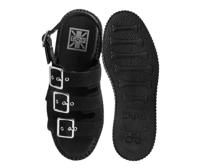 TUK Shoes Vegan Women Black Faux Suede 3Buckle Mondo Sandal TUK Shoes Vegan Women Black Faux Suede 3Buckle Mondo Sandal