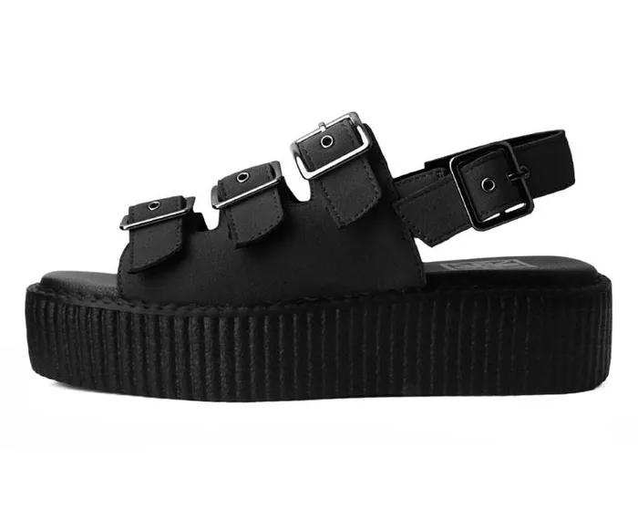 TUK Shoes Vegan Women Black Faux Suede 3Buckle Mondo Sandal TUK Shoes Vegan Women Black Faux Suede 3Buckle Mondo Sandal