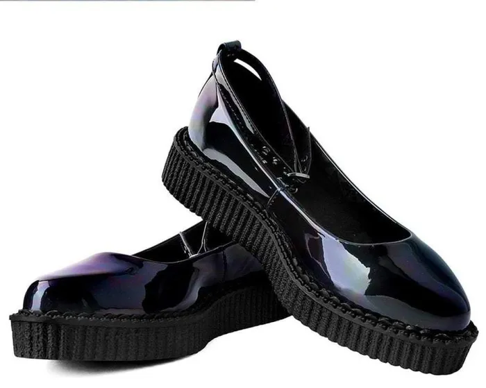 TUK Shoes Vegan Women Black Holographic Vegan Pointed Ballet Creepers TUK Shoes Vegan Women Black Holographic Vegan Pointed Ballet Creepers