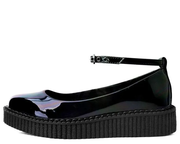 TUK Shoes Vegan Women Black Holographic Vegan Pointed Ballet Creepers TUK Shoes Vegan Women Black Holographic Vegan Pointed Ballet Creepers