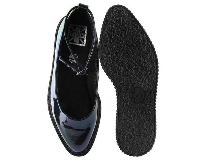 TUK Shoes Vegan Women Black Holographic Vegan Pointed Ballet Creepers TUK Shoes Vegan Women Black Holographic Vegan Pointed Ballet Creepers