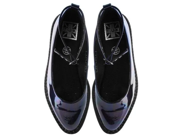 TUK Shoes Vegan Women Black Holographic Vegan Pointed Ballet Creepers TUK Shoes Vegan Women Black Holographic Vegan Pointed Ballet Creepers