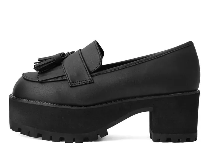 TUK Shoes Vegan Women Black TUKskin Fringe Loafer Platform TUK Shoes Vegan Women Black TUKskin Fringe Loafer Platform