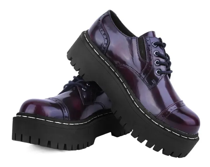 TUK Shoes Vegan Women Burgundy RubOff Double Decker Brogue TUK Shoes Vegan Women Burgundy RubOff Double Decker Brogue