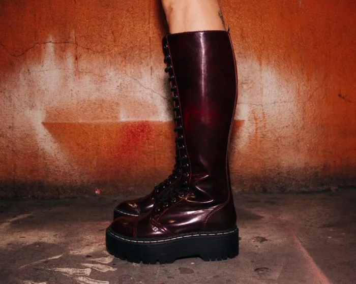 TUK Shoes Vegan Women Burgundy RubOff KneeHigh Double Decker Boot TUK Shoes Vegan Women Burgundy RubOff KneeHigh Double Decker Boot