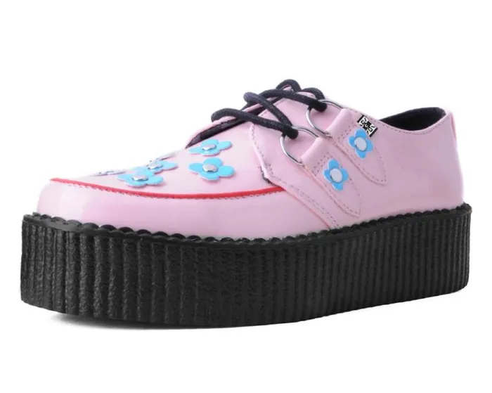 TUK Shoes Vegan Women Pink and Blue Patent Flower Viva Mondo Creeper