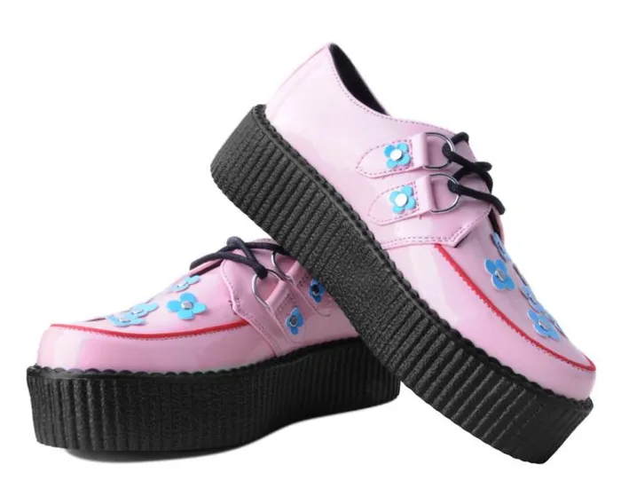 TUK Shoes Vegan Women Pink and Blue Patent Flower Viva Mondo Creeper TUK Shoes Vegan Women Pink and Blue Patent Flower Viva Mondo Creeper