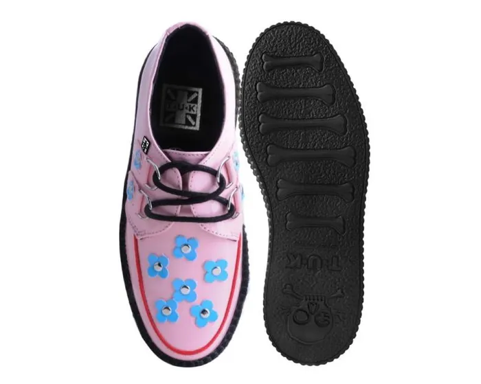 TUK Shoes Vegan Women Pink and Blue Patent Flower Viva Mondo Creeper TUK Shoes Vegan Women Pink and Blue Patent Flower Viva Mondo Creeper