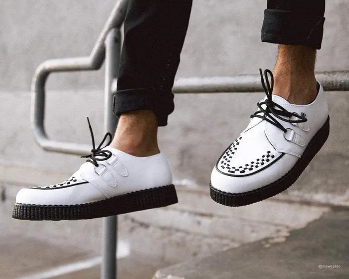 TUK Shoes Vegan Women White Faux Leather Vegan Viva Low Sole Creepers TUK Shoes Vegan Women White Faux Leather Vegan Viva Low Sole Creepers