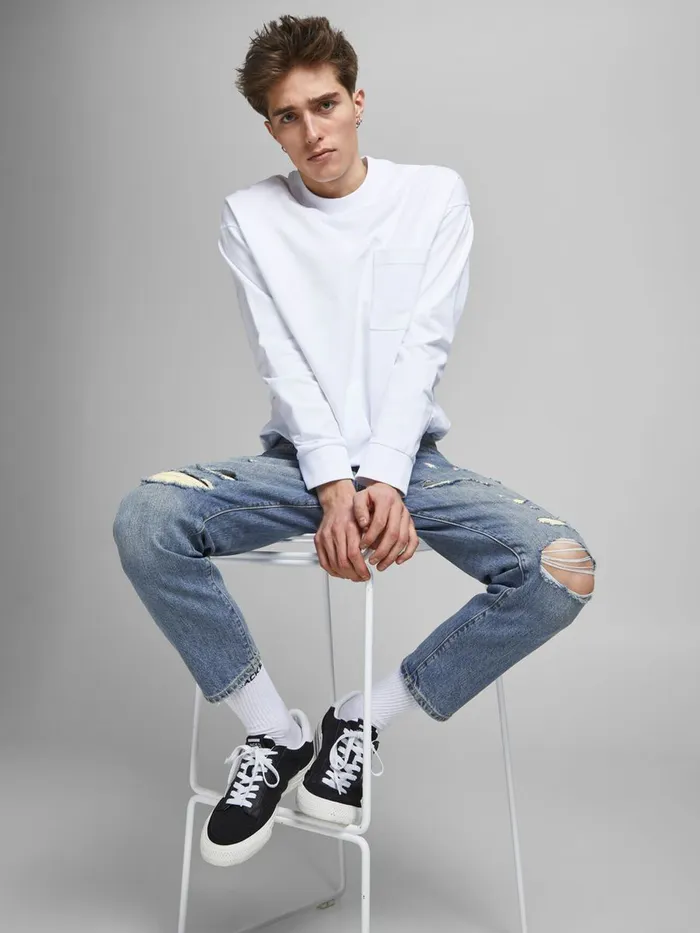 Tapered Jeans JACK and JONES Mens FRANK LEEN AM 435 PCW TAPERED FIT JEANS Blue Blue Denim
