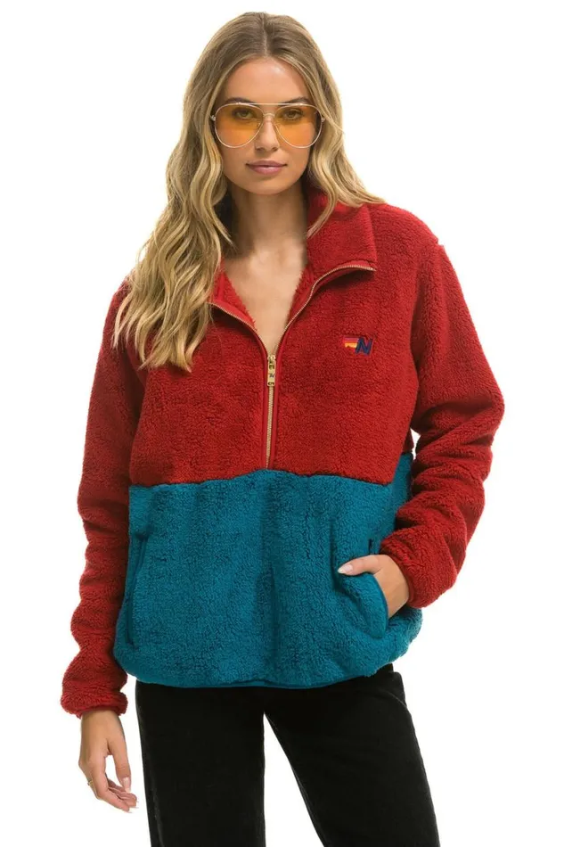 Teddy Unisex Half Zip Color Block Jacket 8211 Cherry WomenMen Aviator Nation Teddy Jackets Teddy Unisex Half Zip Color Block Jacket 8211 Cherry WomenMen Aviator Nation Teddy Jackets