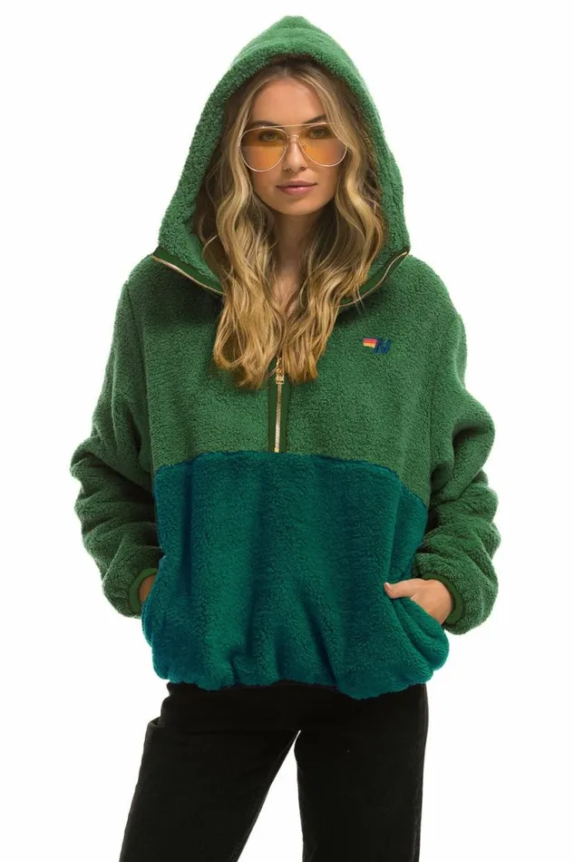 Teddy Unisex Hooded Half Zip Color Block Jacket 8211 Garden Green WomenMen Aviator Nation Teddy Jackets Teddy Unisex Hooded Half Zip Color Block Jacket 8211 Garden Green WomenMen Aviator Nation Teddy Jackets