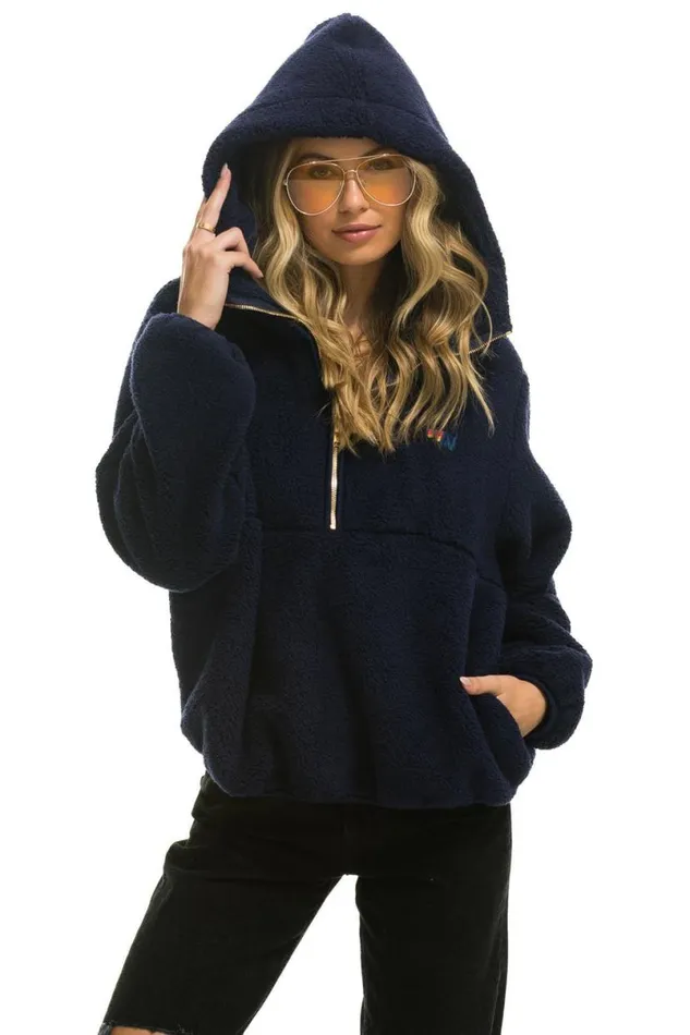Teddy Unisex Hooded Half Zip Jacket 8211 Navy WomenMen Aviator Nation Teddy Jackets Teddy Unisex Hooded Half Zip Jacket 8211 Navy WomenMen Aviator Nation Teddy Jackets
