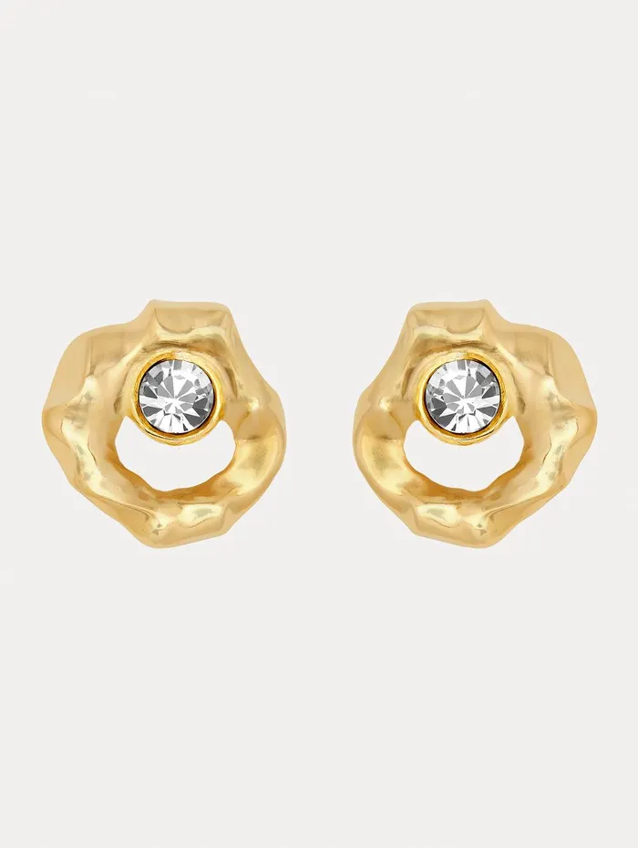 Textured Metal Earrings Crystal Women Oscar De La Renta Earrings