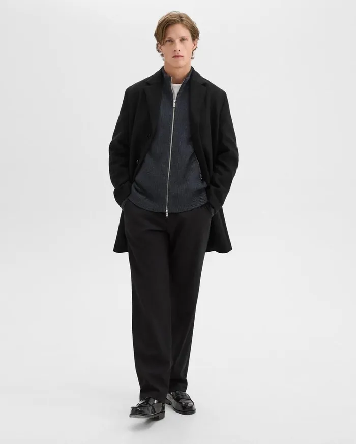 Theory 3Button Topcoat In Recycled WoolBlend Melton Black Men Outerwear
