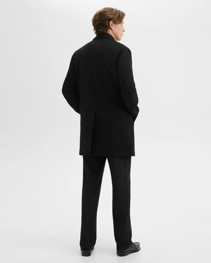 Theory 3Button Topcoat In Recycled WoolBlend Melton Black Men Outerwear