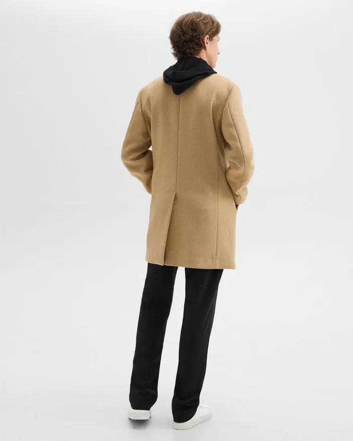 Theory 3Button Topcoat In Recycled WoolBlend Melton New Camel Men Outerwear