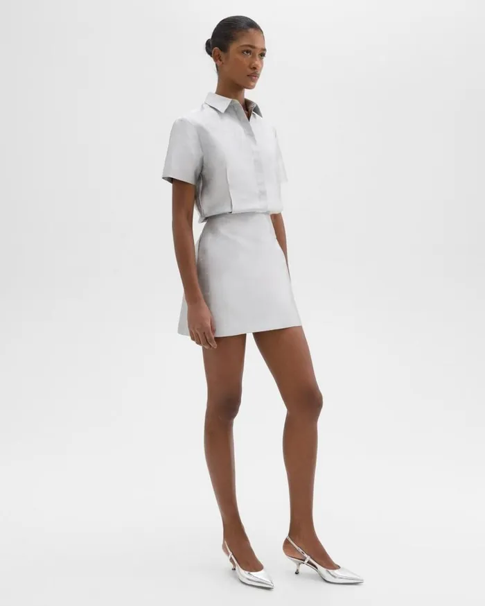 Theory ALine Dress In Metallic Silk Twill Ice Grey Women Dresses Theory ALine Dress In Metallic Silk Twill Ice Grey Women Dresses