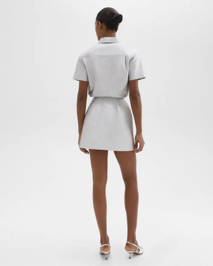 Theory ALine Dress In Metallic Silk Twill Ice Grey Women Dresses Theory ALine Dress In Metallic Silk Twill Ice Grey Women Dresses