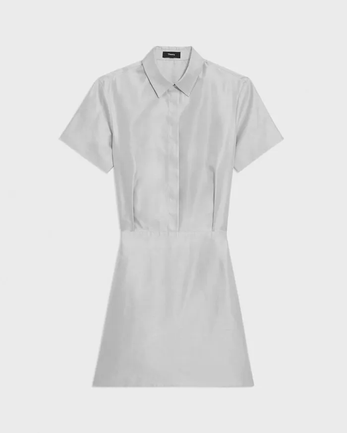 Theory ALine Dress In Metallic Silk Twill Ice Grey Women Dresses Theory ALine Dress In Metallic Silk Twill Ice Grey Women Dresses