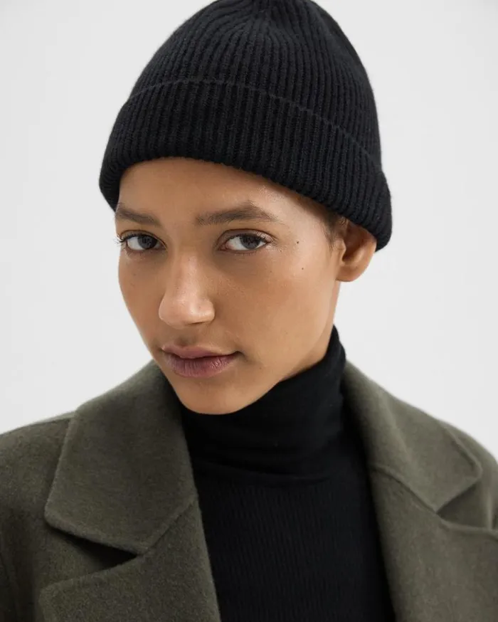Theory Beanie In Cashmere Black Women Hats Gloves Scarves