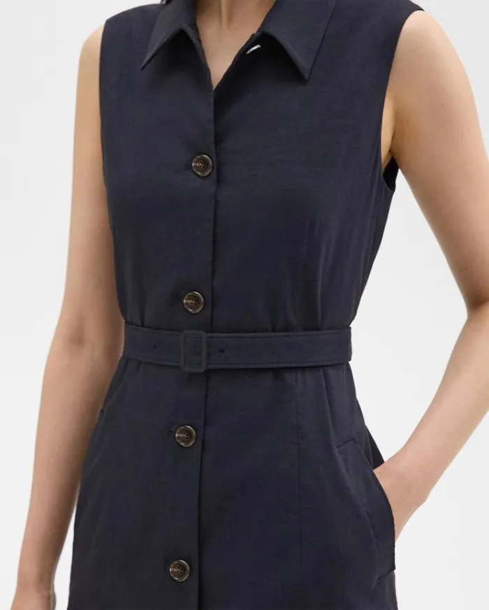 Theory Belted Military Dress In Stretch Linen Concord Women Dresses Theory Belted Military Dress In Stretch Linen Concord Women Dresses