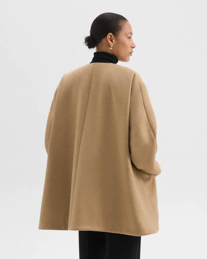 Theory Cape Back Coat In Recycled WoolBlend Melton New Camel Women Outerwear