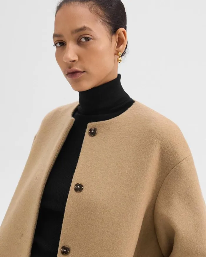 Theory Cape Back Coat In Recycled WoolBlend Melton New Camel Women Outerwear