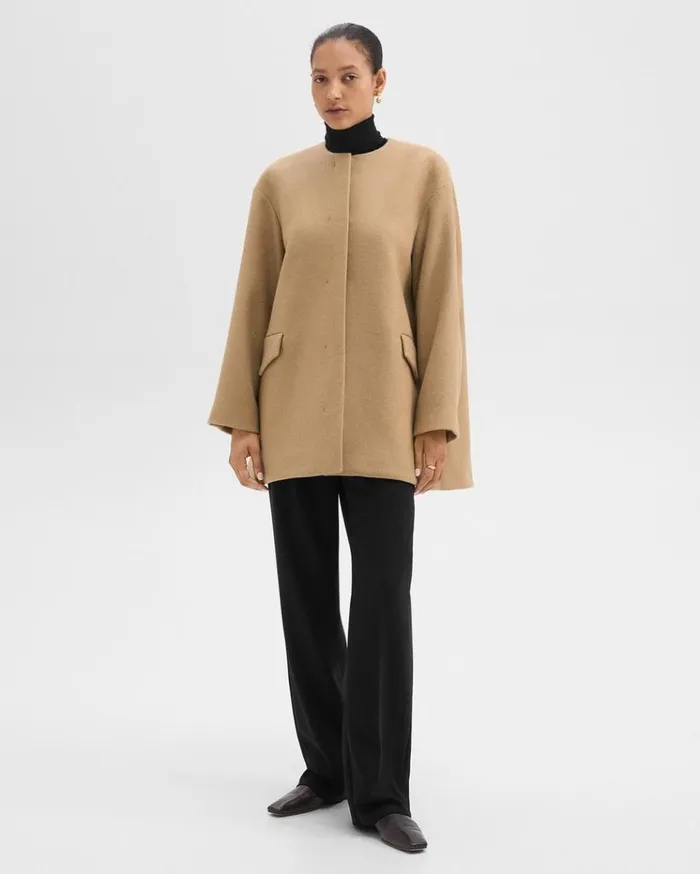 Theory Cape Back Coat In Recycled WoolBlend Melton New Camel Women Outerwear