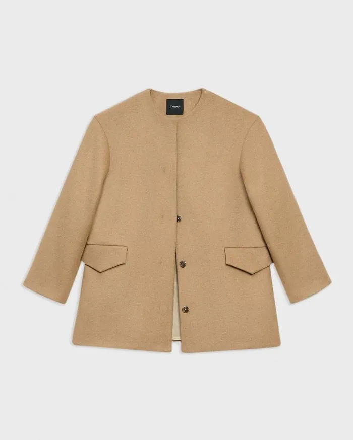 Theory Cape Back Coat In Recycled WoolBlend Melton New Camel Women Outerwear