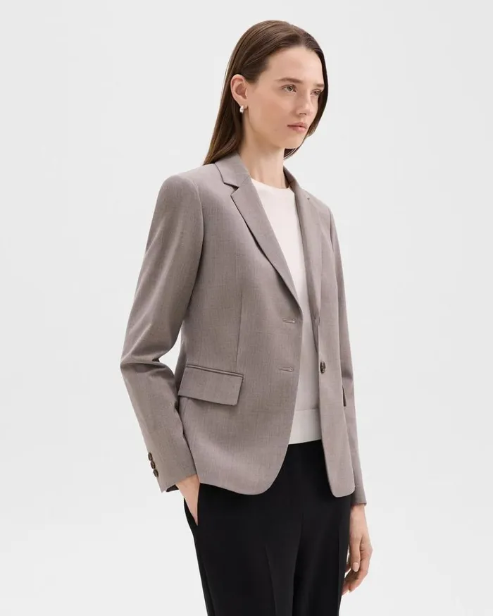 Theory Carissa Blazer In Good Wool Cinder Melange Women Blazers Jackets