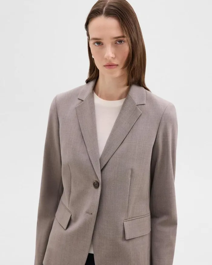 Theory Carissa Blazer In Good Wool Cinder Melange Women Blazers Jackets