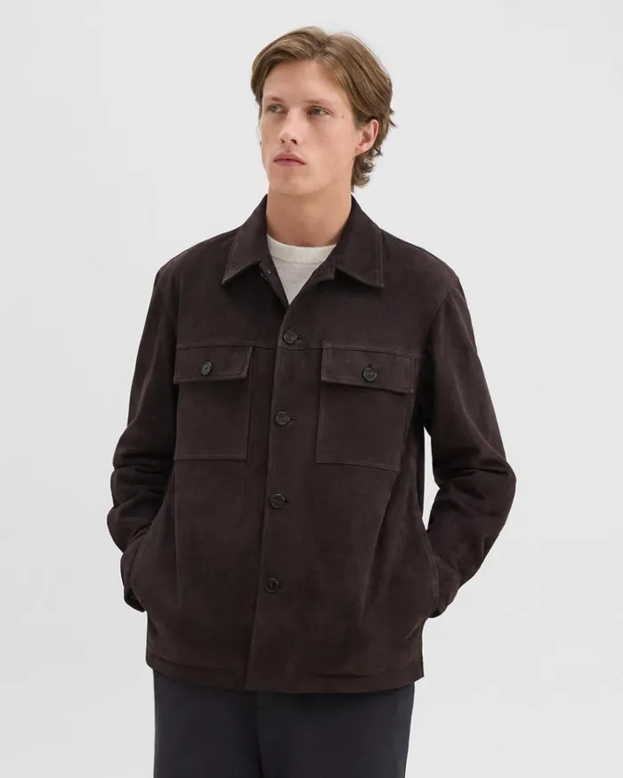 Theory Closson Military Jacket In Suede Hickory Men Outerwear Theory Closson Military Jacket In Suede Hickory Men Outerwear