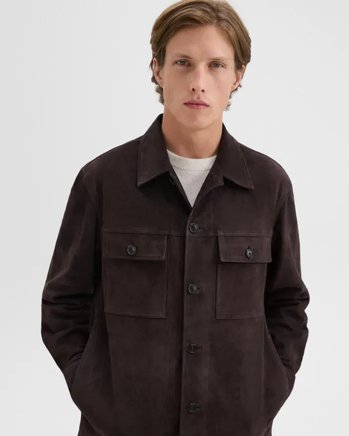 Theory Closson Military Jacket In Suede Hickory Men Outerwear Theory Closson Military Jacket In Suede Hickory Men Outerwear
