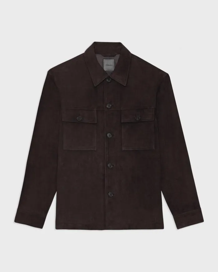 Theory Closson Military Jacket In Suede Hickory Men Outerwear Theory Closson Military Jacket In Suede Hickory Men Outerwear