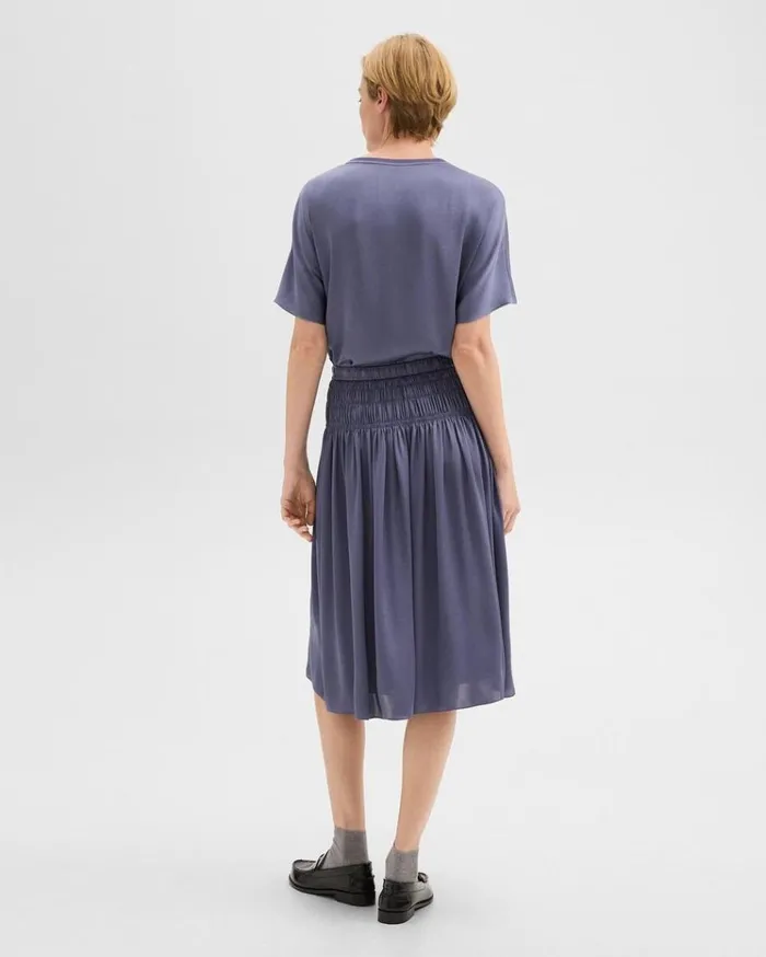 Theory Gathered Midi Skirt In Recycled Satin Aged Sapphire Women Skirts