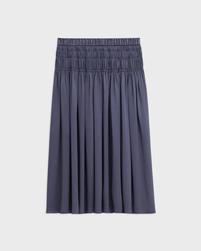 Theory Gathered Midi Skirt In Recycled Satin Aged Sapphire Women Skirts