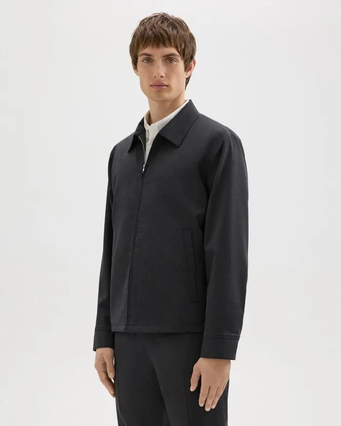 Theory Hazelton Zip Jacket In Stretch Wool Dark Charcoal Men Outerwear Theory Hazelton Zip Jacket In Stretch Wool Dark Charcoal Men Outerwear