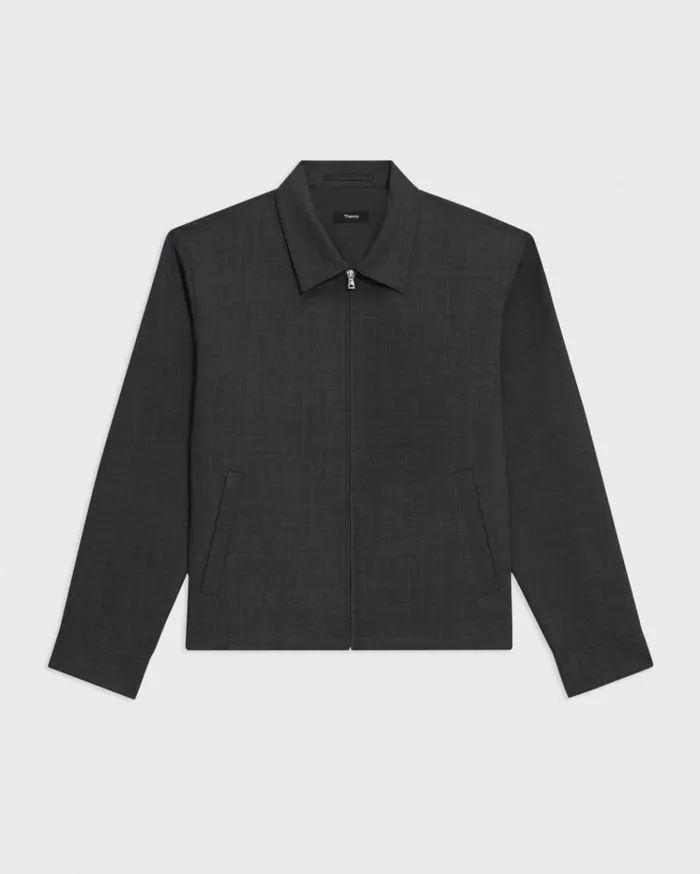 Theory Hazelton Zip Jacket In Stretch Wool Dark Charcoal Men Outerwear Theory Hazelton Zip Jacket In Stretch Wool Dark Charcoal Men Outerwear