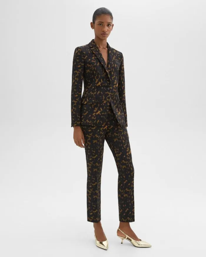 Theory HighWaist Slim Crop Pant In Tortoiseshell Printed Crepe Dark Brown Multi Women Pants Theory HighWaist Slim Crop Pant In Tortoiseshell Printed Crepe Dark Brown Multi Women Pants
