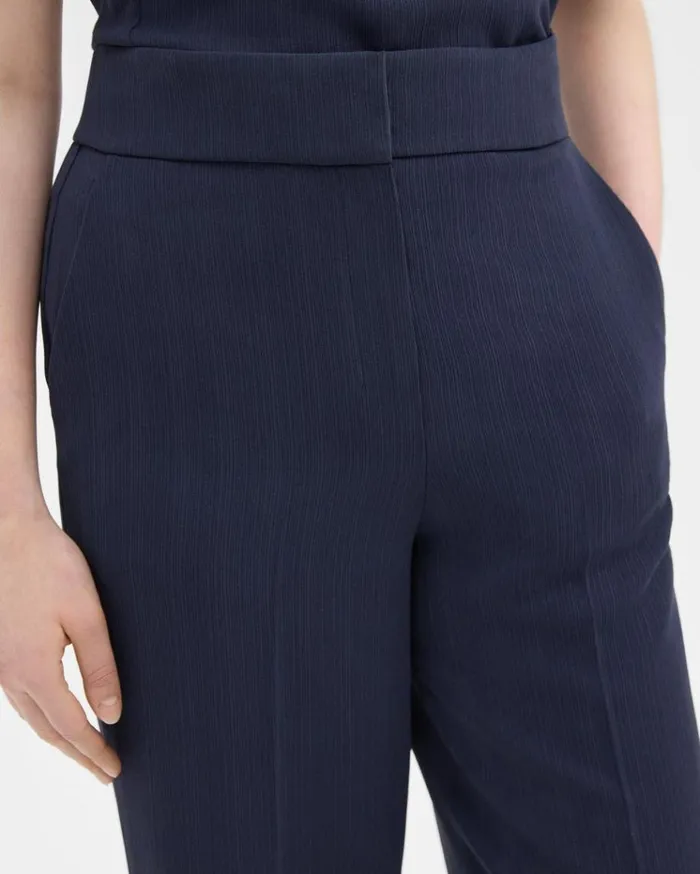 Theory HighWaist WideLeg Pant In Striped Admiral Crepe Nocturne Navy Women Pants
