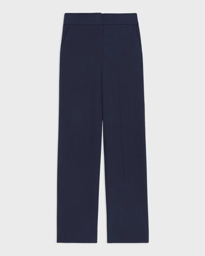 Theory HighWaist WideLeg Pant In Striped Admiral Crepe Nocturne Navy Women Pants