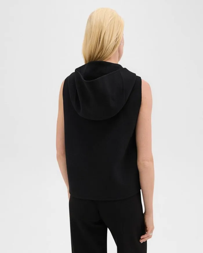 Theory Hooded ZipUp Vest In DoubleFace WoolCashmere Black Women Outerwear
