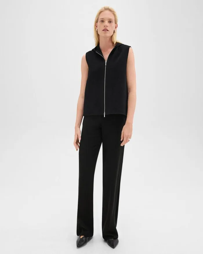 Theory Hooded ZipUp Vest In DoubleFace WoolCashmere Black Women Outerwear