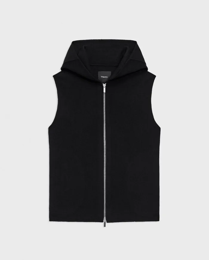 Theory Hooded ZipUp Vest In DoubleFace WoolCashmere Black Women Outerwear