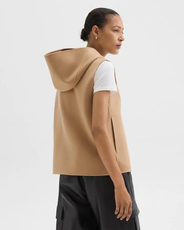 Theory Hooded ZipUp Vest In DoubleFace WoolCashmere New Camel Women Outerwear