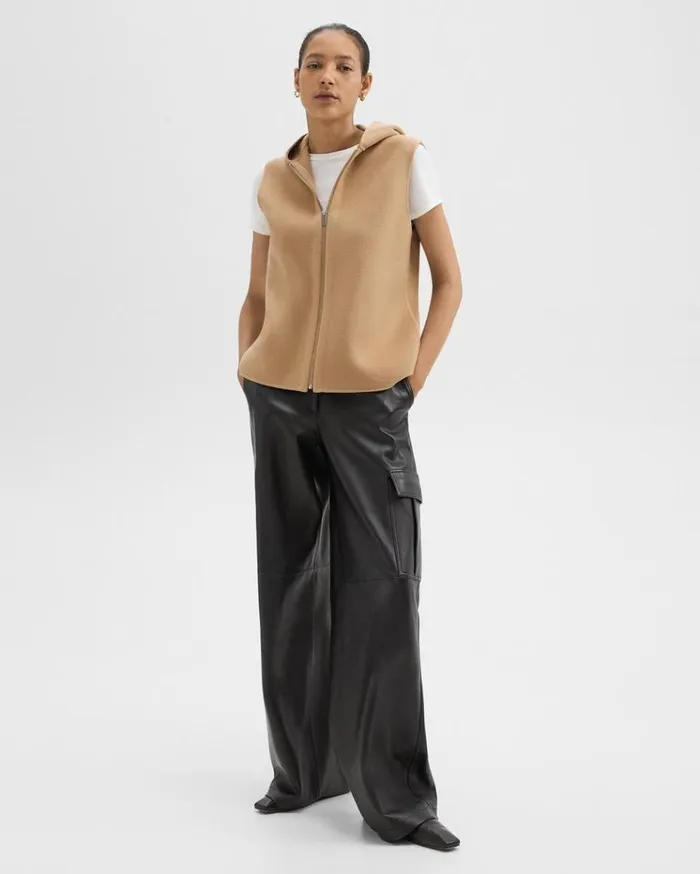 Theory Hooded ZipUp Vest In DoubleFace WoolCashmere New Camel Women Outerwear