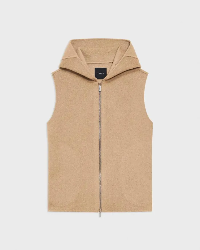 Theory Hooded ZipUp Vest In DoubleFace WoolCashmere New Camel Women Outerwear