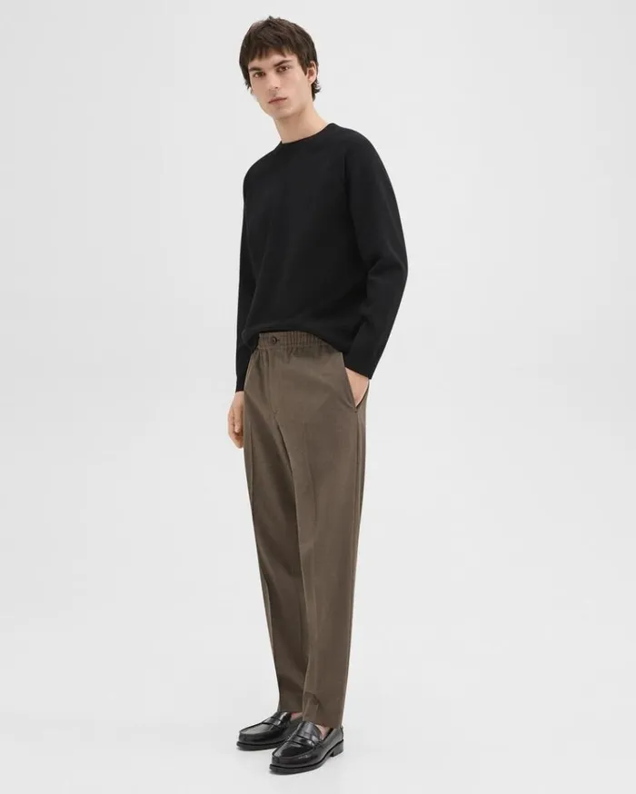Theory Larin Drawstring Pant In Stretch Wool Fossil Melange Men Pants Theory Larin Drawstring Pant In Stretch Wool Fossil Melange Men Pants