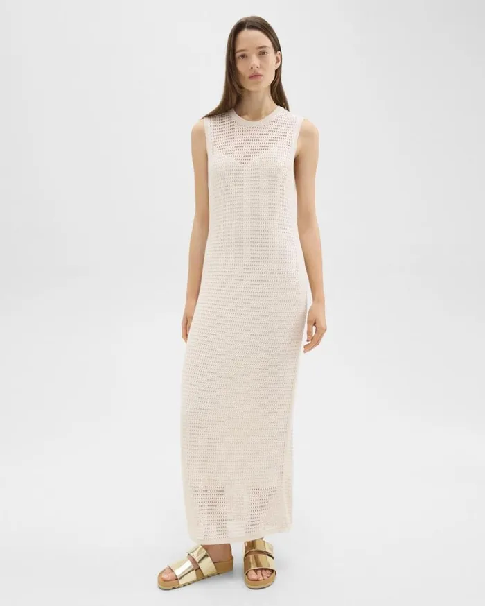 Theory Mesh Maxi Dress In LinenViscose Bone Women Dresses Theory Mesh Maxi Dress In LinenViscose Bone Women Dresses